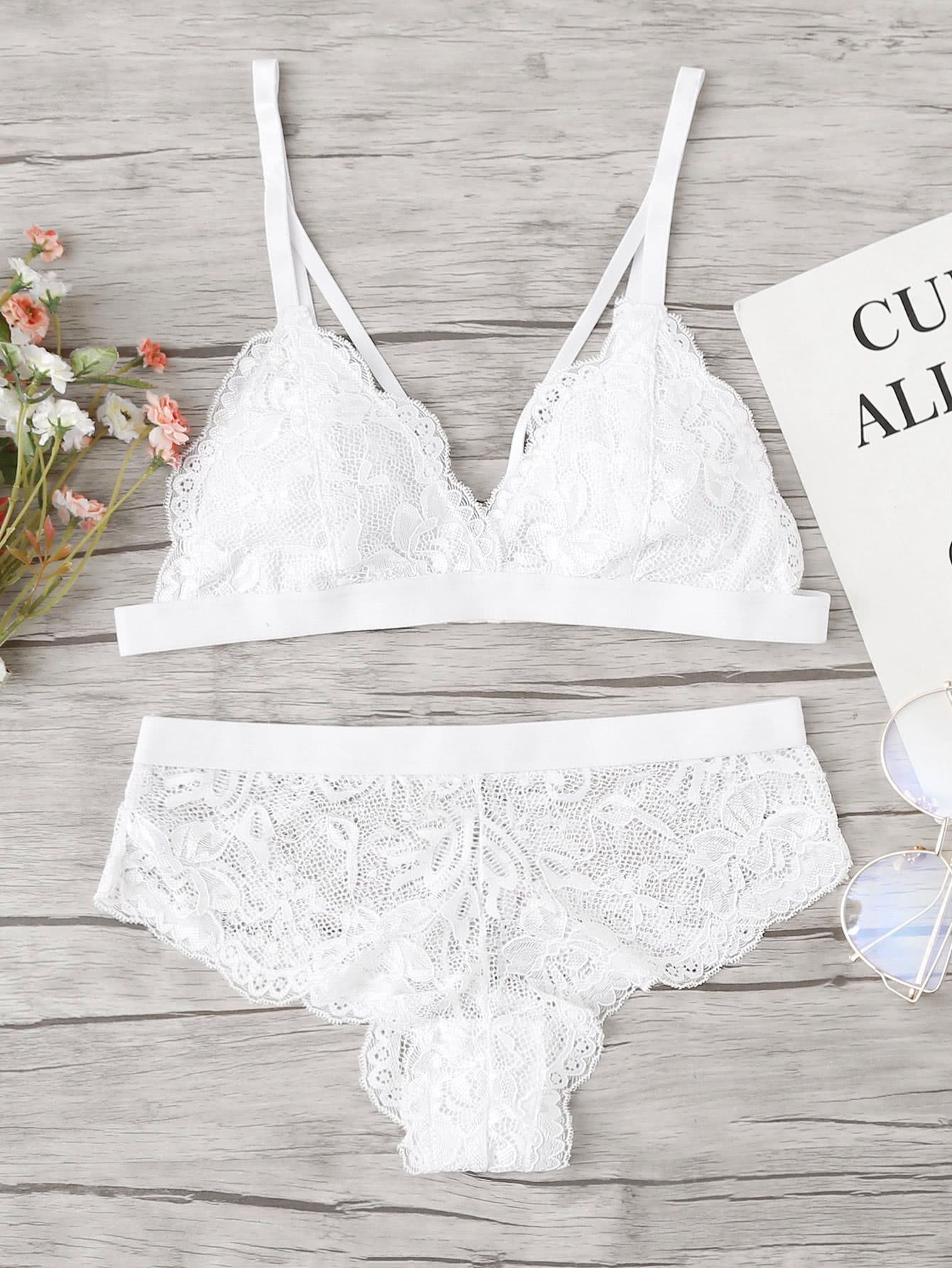 White lace bra and brief set