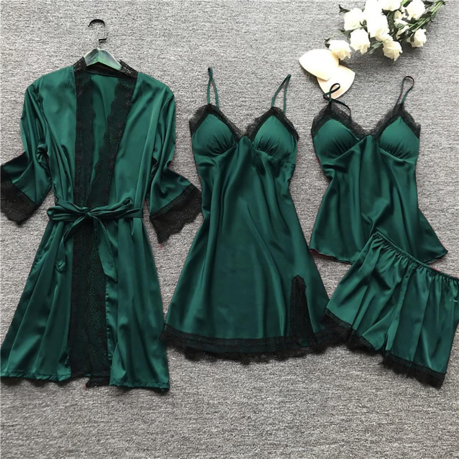 Green satin nightwear set